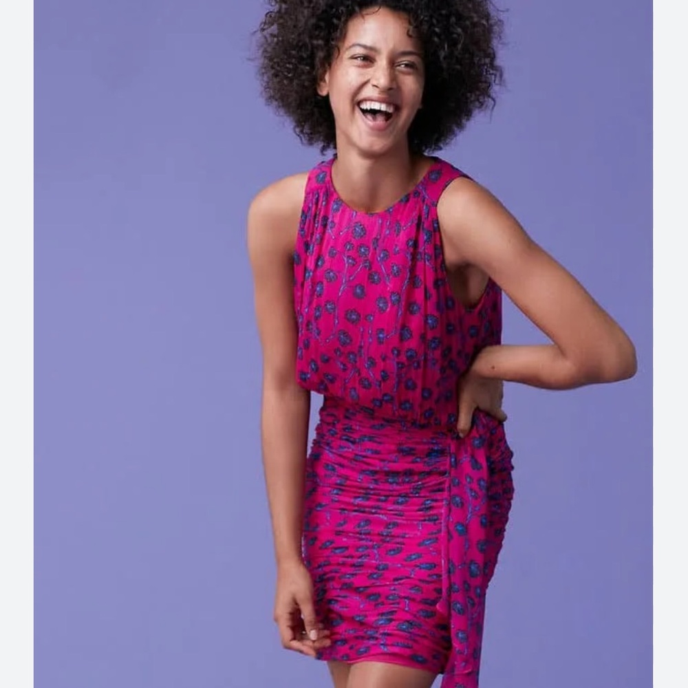 Diane Von Furstenberg silk pink Dragon Berry dress ruched